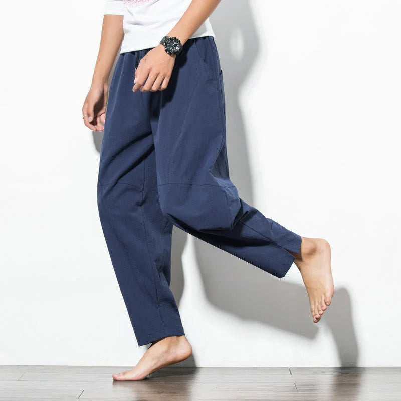 Buddha Stones Men’S Cotton Drawstring Pants – Casual Solid Color Relaxed Pocket Style