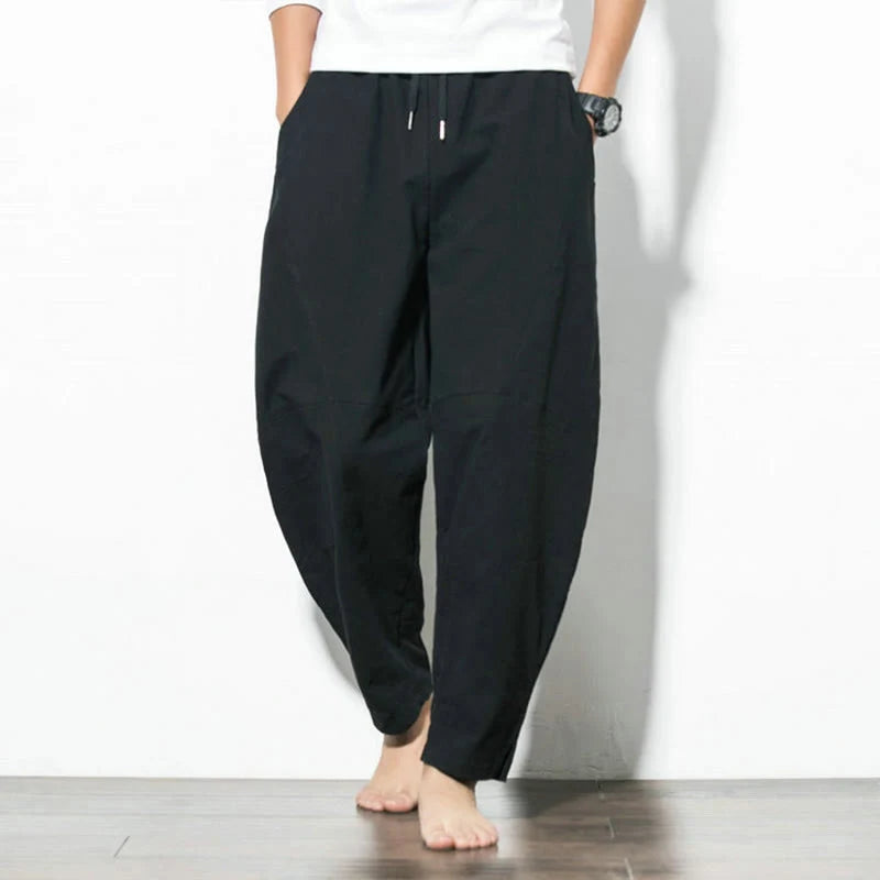 Buddha Stones Men’S Cotton Drawstring Pants – Casual Solid Color Relaxed Pocket Style