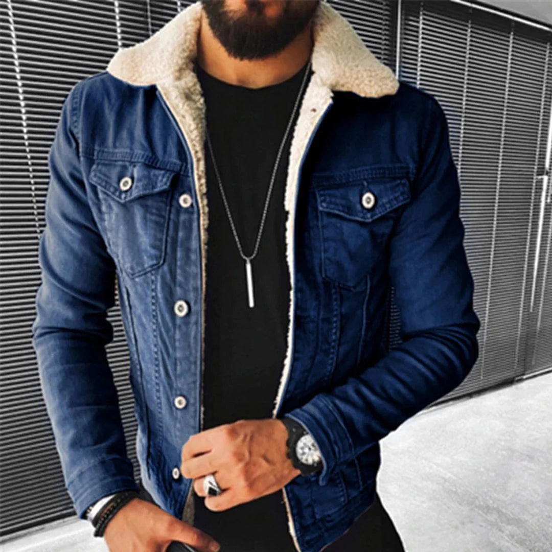 Avencea - Men's Denim Jacket with Fur