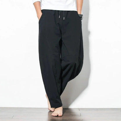 Buddha Stones Men’S Cotton Drawstring Pants – Casual Solid Color Relaxed Pocket Style